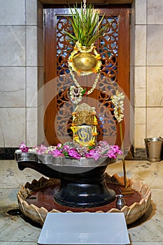 Beautiful Picture of a Shiv Ling or Shiva Lingam, is decorated at a temple in India