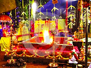 Beautiful pictures of Hindu devotional worship with fire in temple