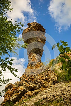 beautiful picturesque rocky outlier of Sualtash in the Orenburg region against the sky