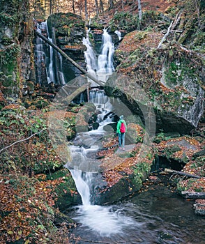 Beautiful picturesque waterfall Ukrainian carpathians