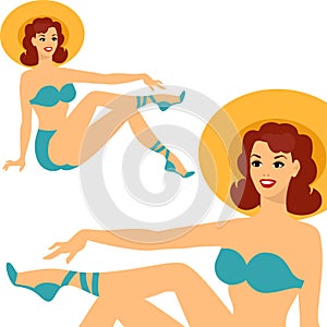 Beautiful pin up girl 1950s style in swimsuit