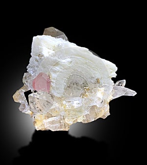 beautiful Pink Apatite with quartz tourmaline and microcline feldspar mineral specimen from skardu Pakistan
