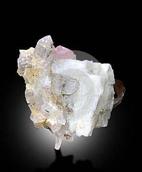 beautiful Pink Apatite with quartz tourmaline and microcline feldspar mineral specimen from skardu Pakistan