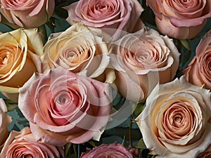 Beautiful pink and beige roses close up