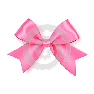 Beautiful pink bow for gift decor. Holiday decoration. Vector rose bow isolated on white background