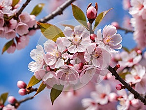 beautiful pink cherry blossom flowers in the garden