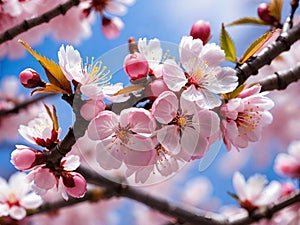 beautiful pink cherry blossom flowers in the garden