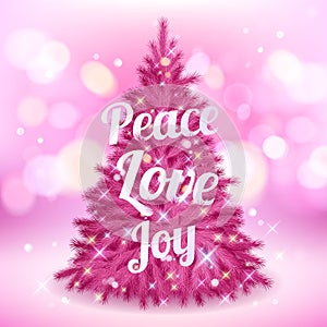 Beautiful pink christmas tree with greetings