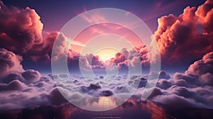 Beautiful pink clouds background for product display. Generative ai