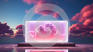 Beautiful pink clouds background for product display. Generative ai