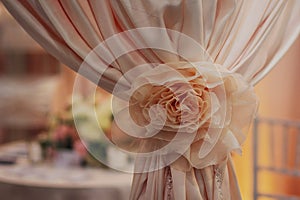 Beautiful pink curtains in the wedding banquet room