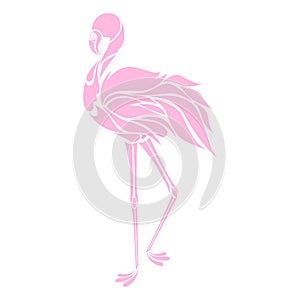 Beautiful pink flamingo silhouette, decorative logo, vector illustration