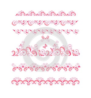 Beautiful pink floral seamless borders set for baby girl arrival greeting card, embroidery, book decor or wedding. Part 2