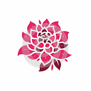 Beautiful Pink Flower Logo In Woodblock Printing Style