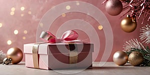 beautiful pink gift box on an aesthetic christm ai generated