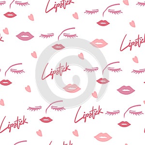 Beautiful Pink Lipstick and Kiss Abstract Vector Seamless Pattern
