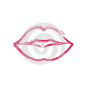 Beautiful pink lipstick kiss print. Paint Brush design.