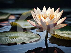 Beautiful pink lotus flower in the pond with sunlight background
