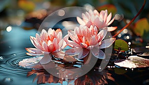 A beautiful pink lotus flower reflects elegance and tranquility generated by AI