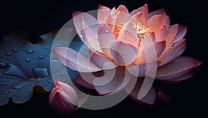 Beautiful pink lotus flower reflects tranquility and growth generated by AI