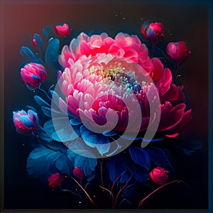 Beautiful pink peony flower on a dark background. Vector illustration. AI Generated