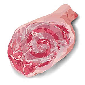 Beautiful pink raw pork leg. Vector on white background