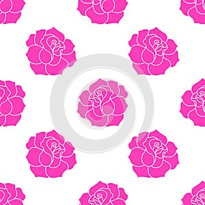 Beautiful pink rose with petals isolated on white background is in Seamless pattern - vector