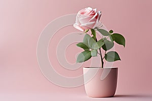 beautiful pink rose in pink plant pot AI generated