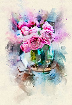 Beautiful pink roses bouquet for interior decor, design, greetings card