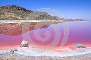 Beautiful pink Salt Lake of Shiraz, Iran.