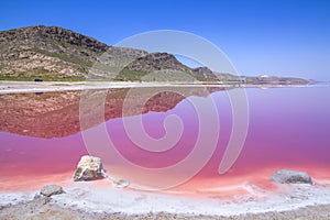 Beautiful pink Salt Lake of Shiraz, Iran.