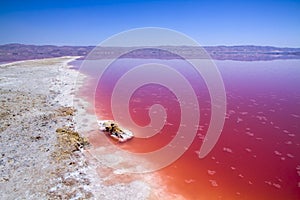 Beautiful pink Salt Lake of Shiraz, Iran.