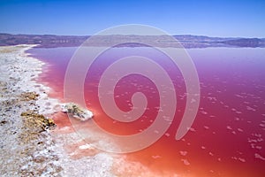 Beautiful pink Salt Lake of Shiraz, Iran.