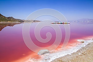 Beautiful pink Salt Lake of Shiraz, Iran.