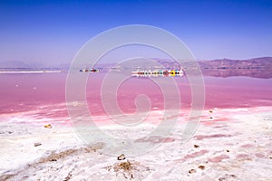 Beautiful pink Salt Lake of Shiraz, Iran.