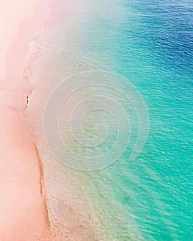 Beautiful Pink Sand Beach and Blue Ocean in Indonesia photo