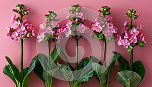 Beautiful Pink Snapdragons Against Pastel Pink Background Vibrant Floral Arrangement for Home Decoration and Inspiration photo