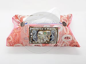 Beautiful Pink Tissue Box in white isolated background 04