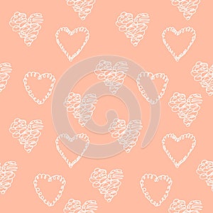 Beautiful pink vector seamless pattern, repeating design with hand drawn hearts