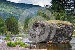 Beautiful place Oyfossen, Valle. Tourist rest area on road 6 and by the river Otra, Norway, Europe photo