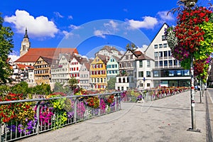 Beautiful places of Germany - colorful floral town Tubingen Baden-wurttemberg region