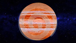 Beautiful planet of Jupiter animation. Jupiter is rotating. Milky Way galaxy`s giant planet of Jupiter.