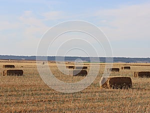 beautiful plateau field Spain harvests straw bales summer heat photo