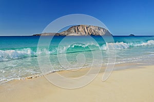 Beautiful Playa de las Conchas with Montana Clara in the background. The island La Graciosa, belonging to Lanzarote, Canary photo