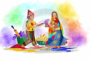 Beautiful playing festival of colors happy holi colorful background