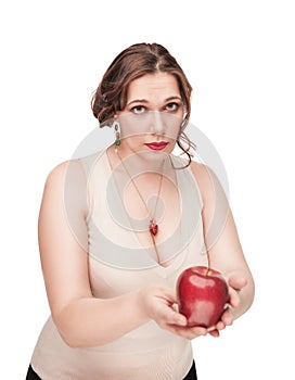 Beautiful plus size woman suggest apple photo