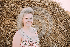 Beautiful Plus Size Young Woman In Shirt Posing In Summer Field