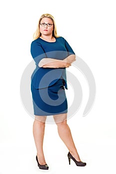 Beautiful plus sized woman in blue dress