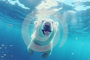 Beautiful Polar Bear Swimming Underwater, Creating a Serene Copy Space with its Majestic Presence