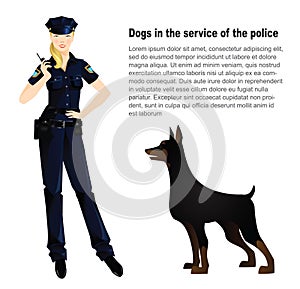 Beautiful policewoman in uniform with police dog